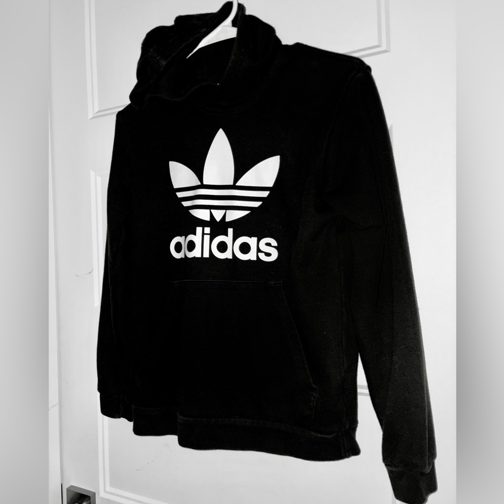 Adidas Black Hoodie with White Logo 11-12y Medium